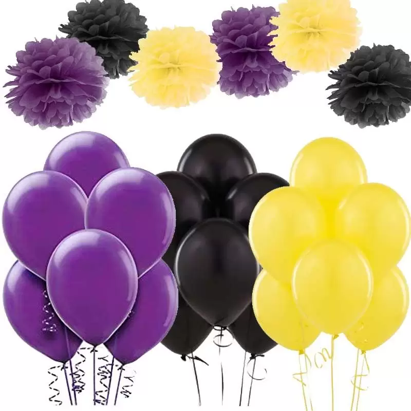 Palloncini e fluffy neri gialli viola
