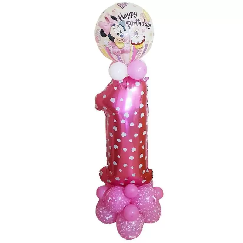 COMPOSIZIONE CENTROTAVOLA PALLONCINI 1 ANNO MINNIE BABY BUBBLE FAI DA TE