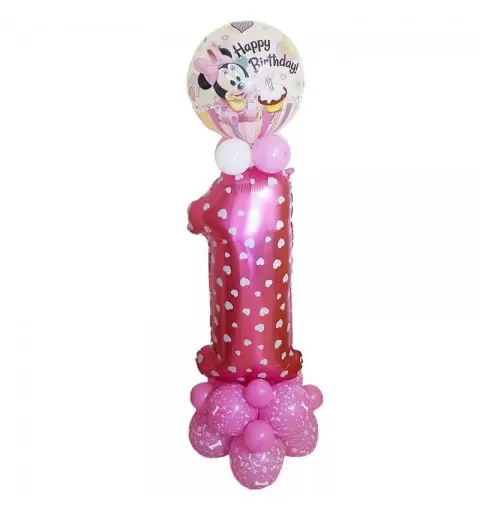 COMPOSIZIONE CENTROTAVOLA PALLONCINI 1 ANNO MINNIE BABY BUBBLE FAI DA TE