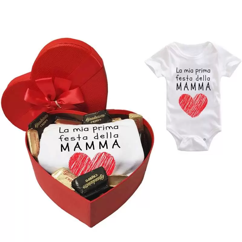 Regalo festa della mamma - body con scatola cuore