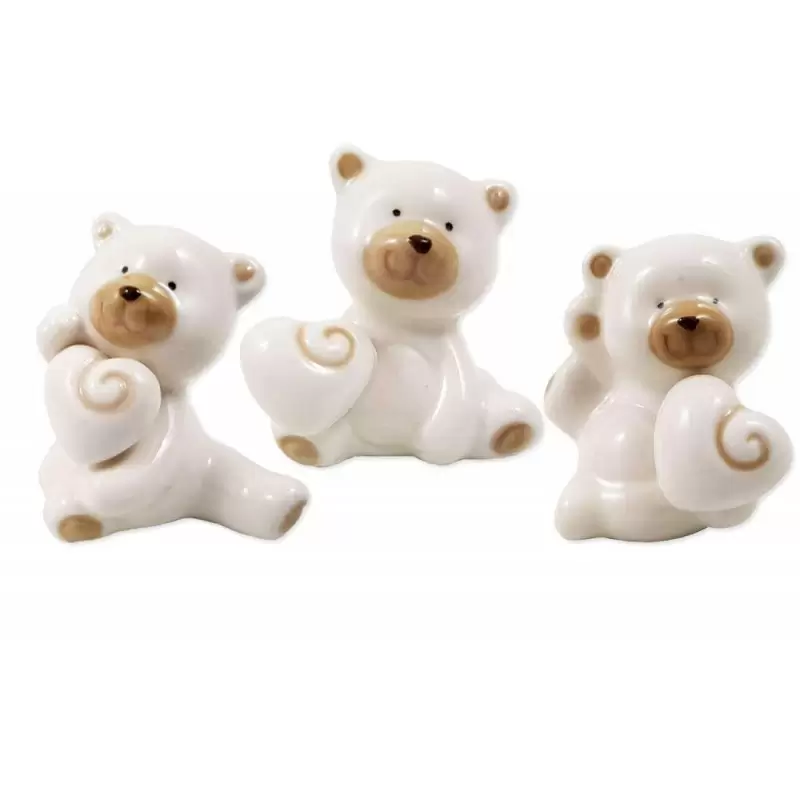 Orsetti ceramica piccoli con cuoricino - 6 pz