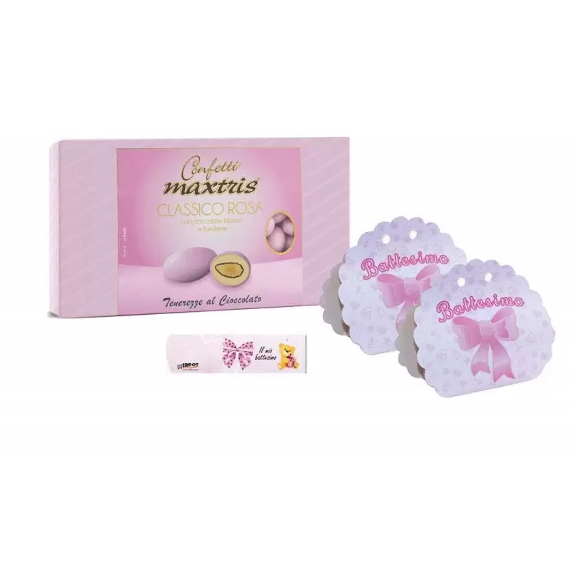 Scatoline ventaglio battesimo rosa con Maxtris - 25 bomboniere