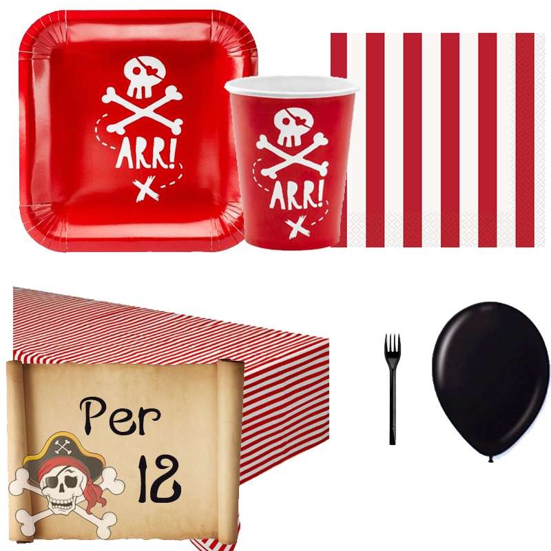 Kit n.6 pirati arr - set tavola con forchette e palloncini neri