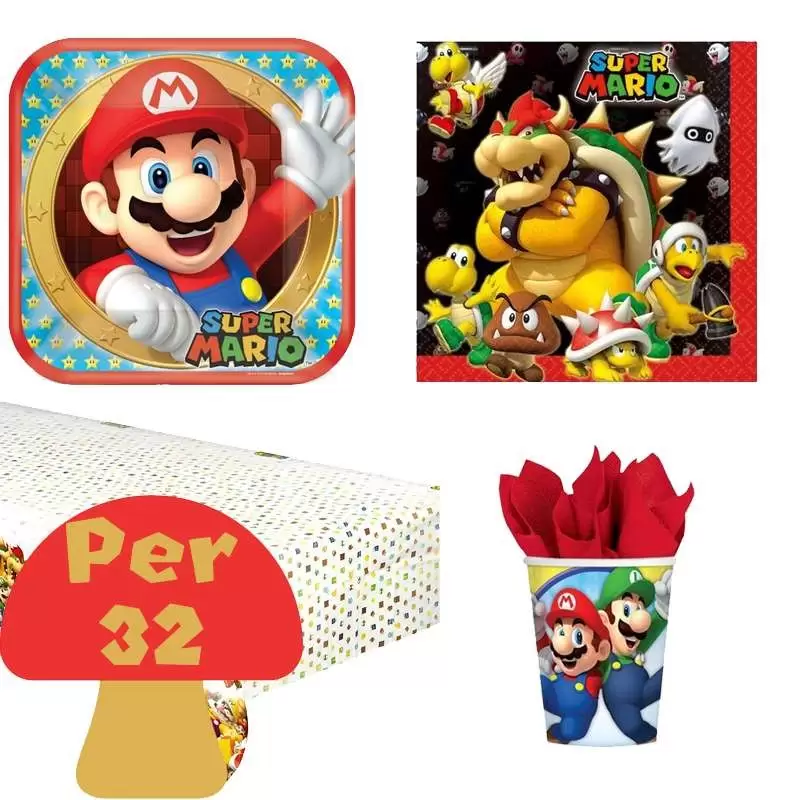 COORDINATO TAVOLA PER FESTE SUPER MARIO KART PIATTI BICCHIERI