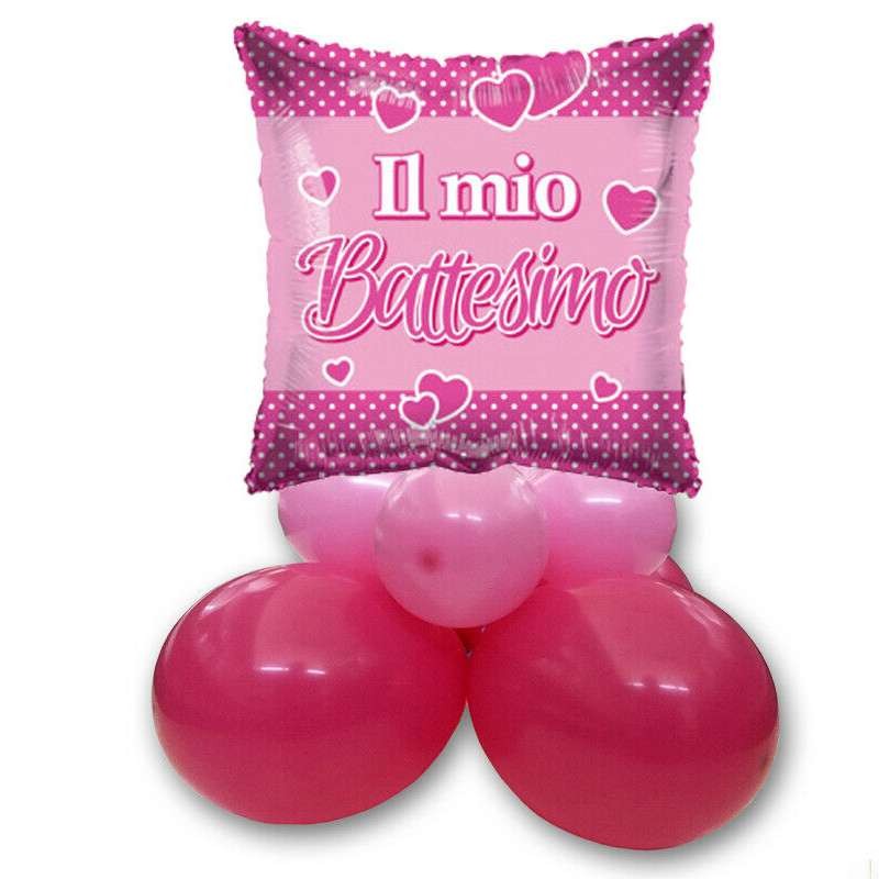 Centrotavola palloncini battesimo rosa con foil