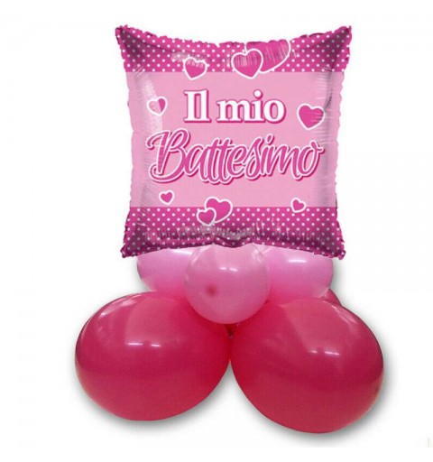 Centrotavola palloncini battesimo rosa con foil