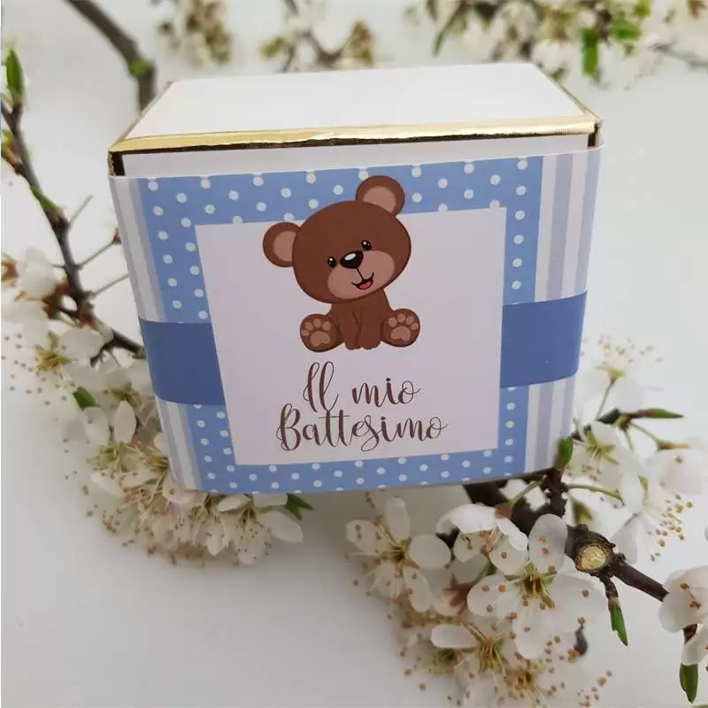 Scatoline portaconfetti battesimo orsetto celeste