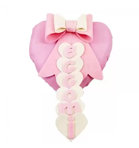 Fiocco nascita cuore con scritta eccomi rosa