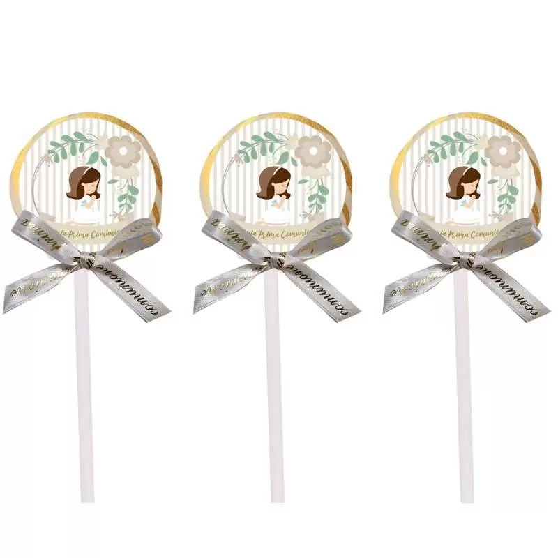 Lecca lecca Prima Comunione bimba crema - 12 pz