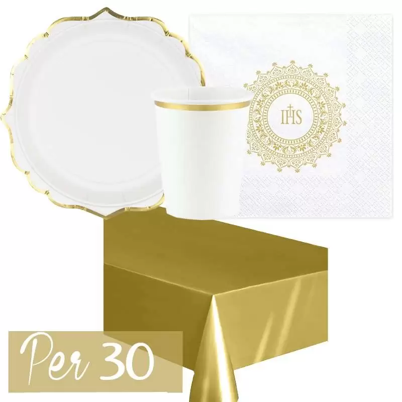 Kit n.3 Comunione Cresima bianco e oro - addobbi tavola