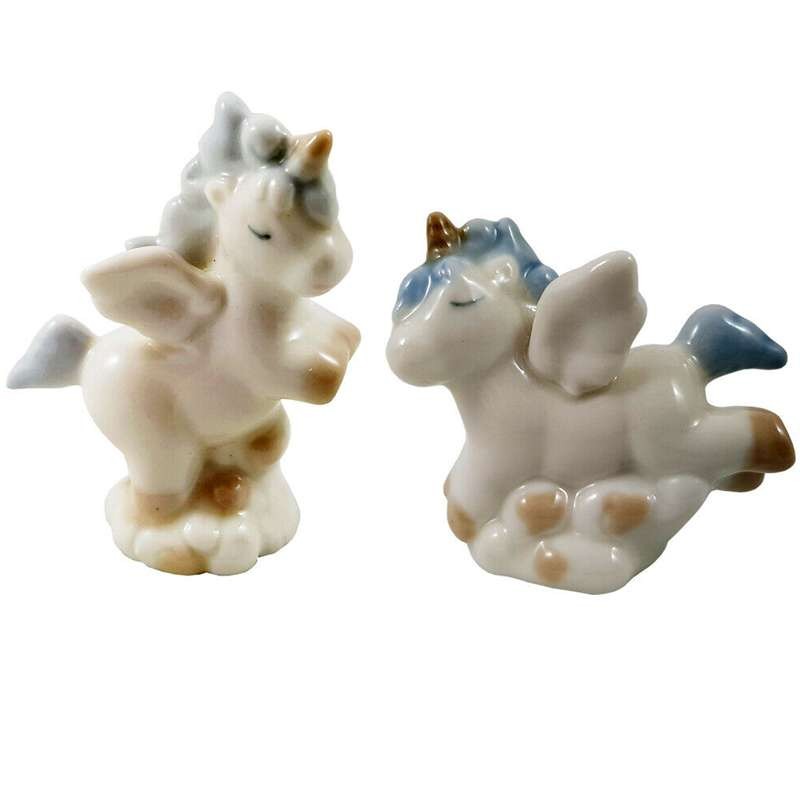 Unicorno bomboniera bianco e celeste in ceramica