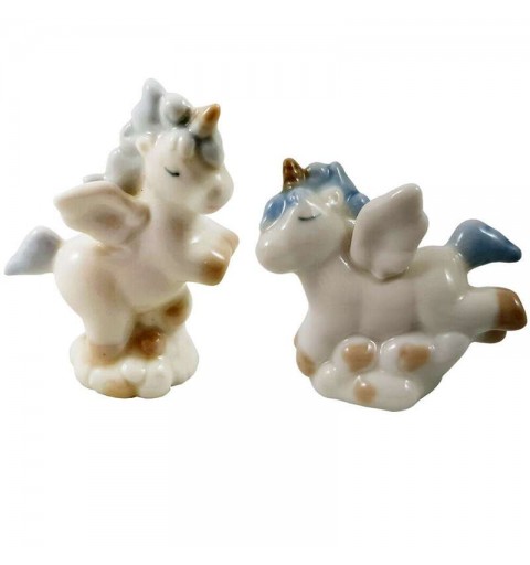 Unicorno bomboniera bianco e celeste in ceramica