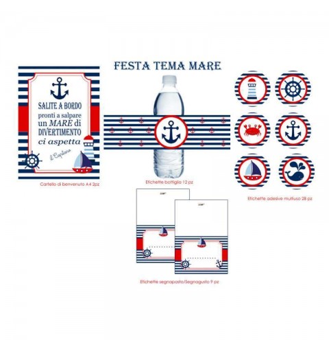Kit n.70 marinaresco - coordinato tema mare con festa carta