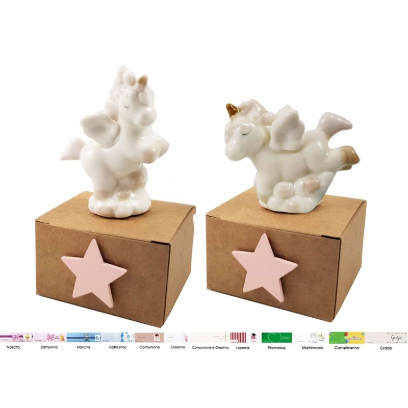 Bomboniere unicorno statuina di ceramica - 12 pz