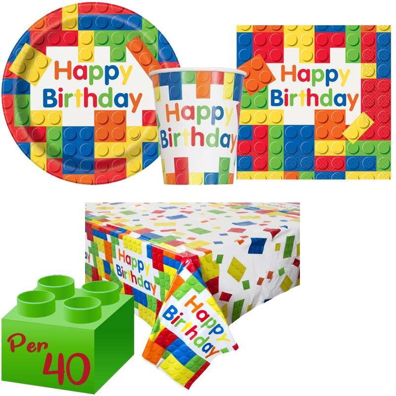 Kit n.3 block party new - set tavola a tema Lego