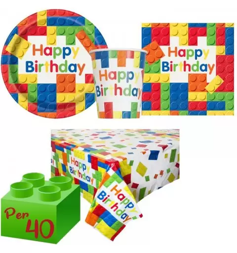 Kit n.3 block party new - set tavola a tema Lego