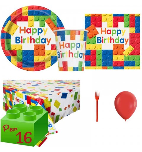 Kit n.6 Block party new Lego - con palloncini e forchette