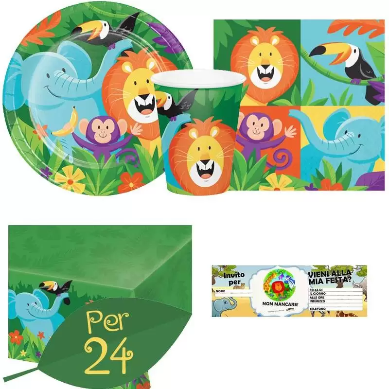 IRPot - KIT 9 COORDINATO TAVOLA SAVANA COMPLEANNO BAMBINI ANIMALI FORESTA
