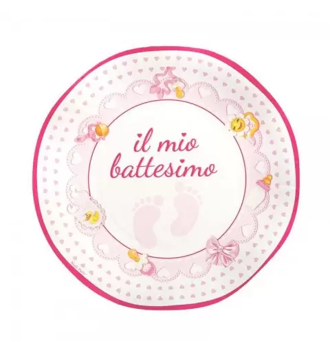 Piatti piedini battesimo rosa - 10 pz