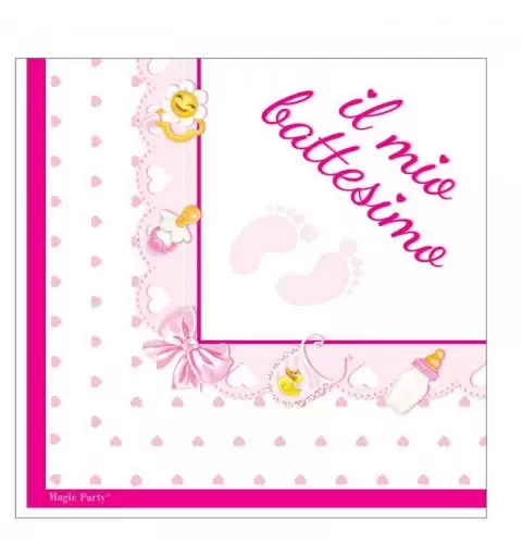Tovaglioli piedini battesimo rosa - 20 pz