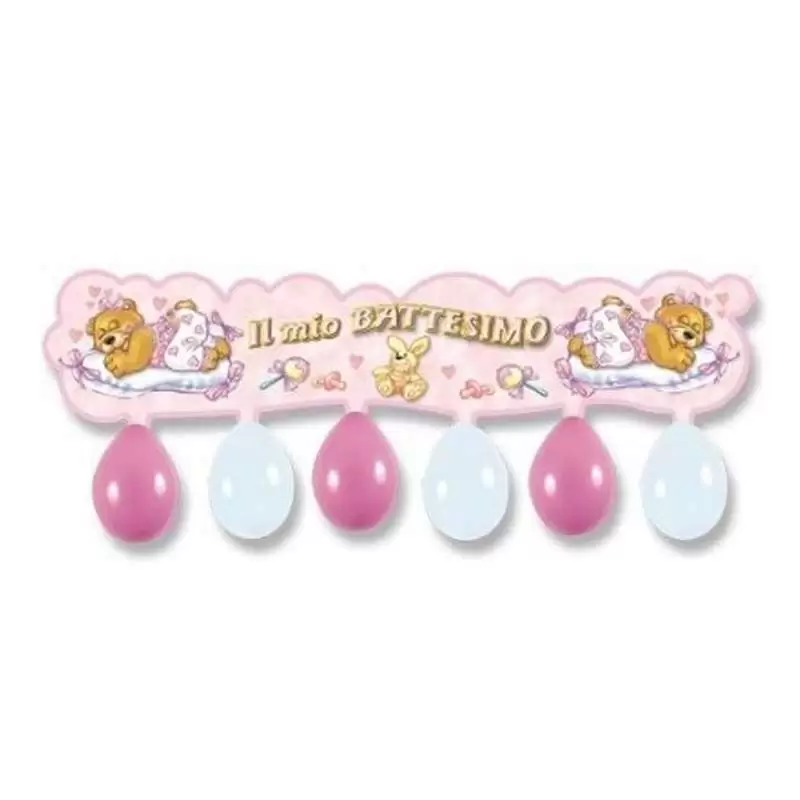 Festone il mio battesimo orsetta rosa con palloncini