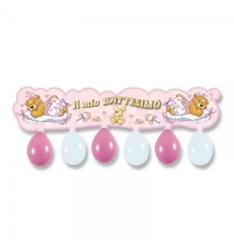 Festone il mio battesimo orsetta rosa con palloncini