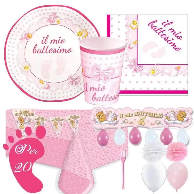 Kit n.54 battesimo piedini rosa - set festa