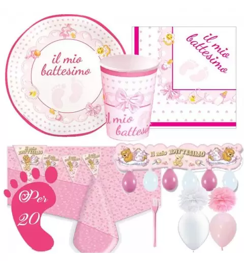 Kit n.54 battesimo piedini rosa - set festa