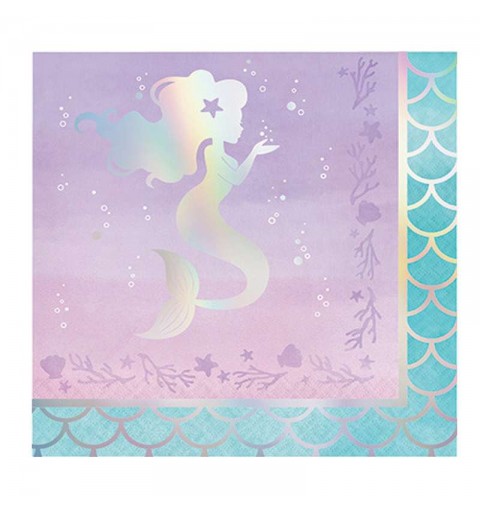 Tovaglioli mermaid sirena iridescente - 16 pz
