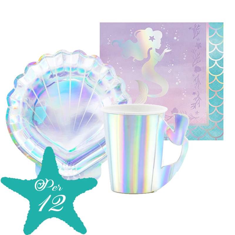 Kit n.2 mermaid sirena iridescente - coordinato festa per 12