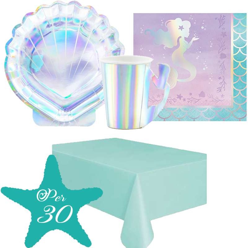 Kit n.3 mermaid sirena iridescente - set tavola per 30