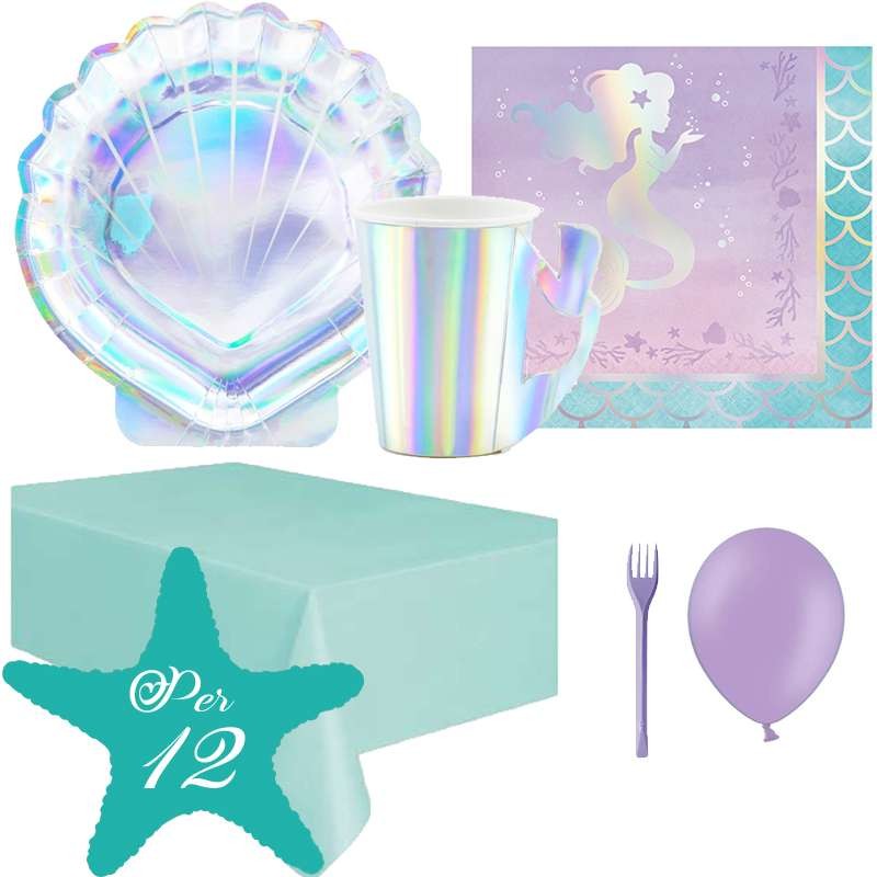 Kit n.6 mermaidsirena iridescente - con palloncini e frochette lilla