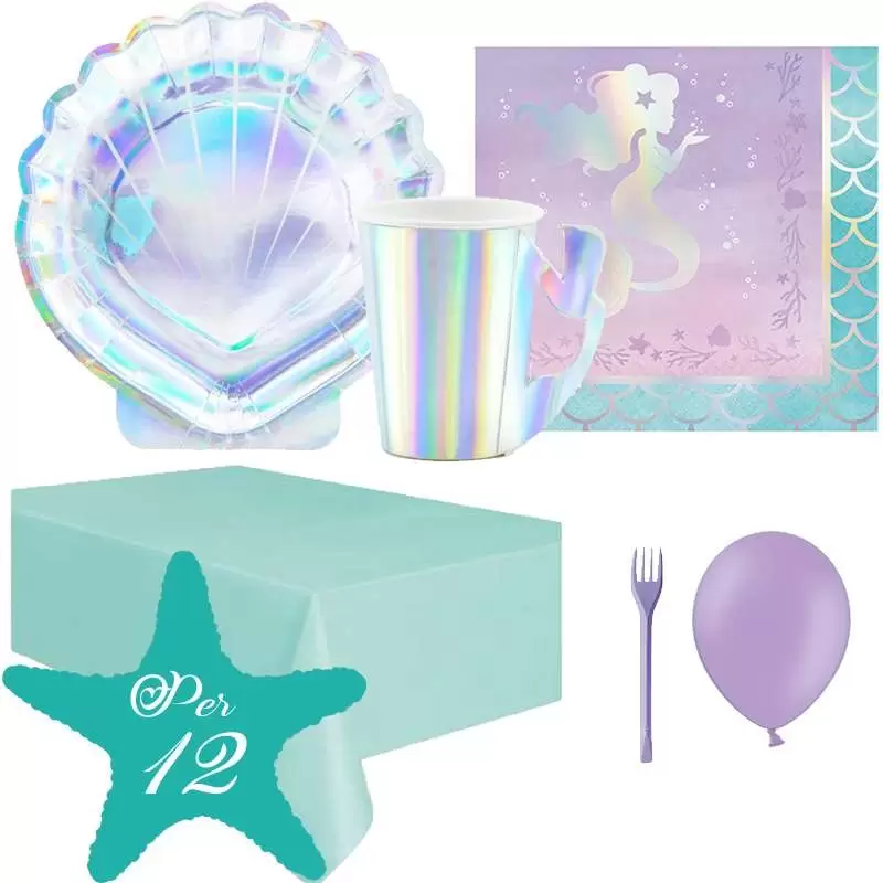 Kit n.6 mermaidsirena iridescente - con palloncini e frochette lilla
