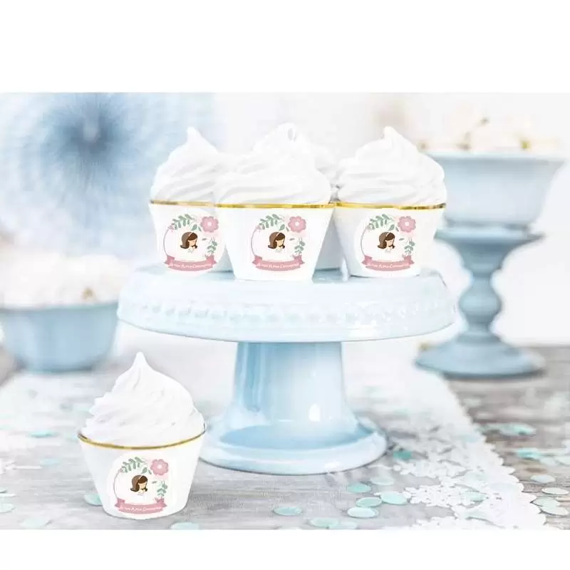 Fascette cupcakes prima Comunione - con adesivi bambina rosa