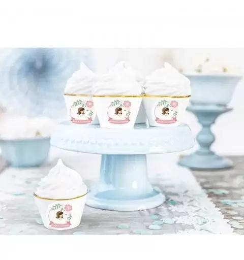 Fascette cupcakes prima Comunione - con adesivi bambina rosa