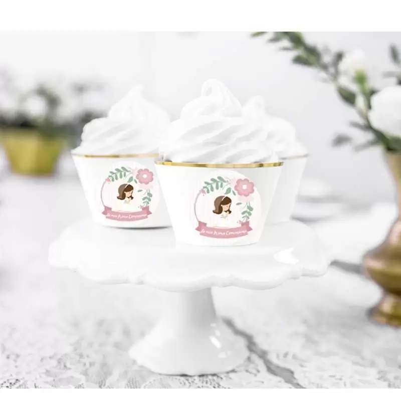 Fascette cupcakes prima Comunione - con adesivi bambina rosa