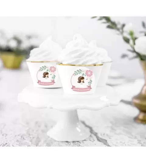 Fascette cupcakes prima Comunione - con adesivi bambina rosa