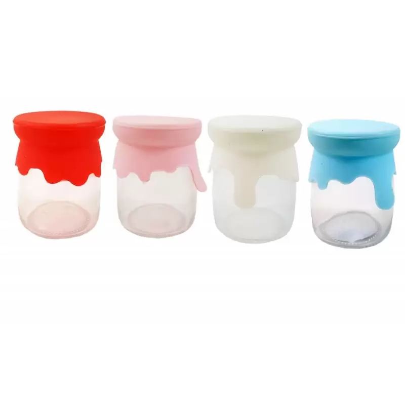 Mini anfora di vetro con tappo di silicone colorato - 6 pz