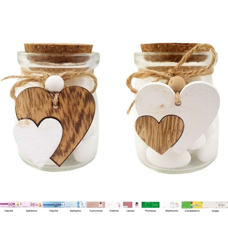 Bomboniere cuori di legno con anforette - 12 pz