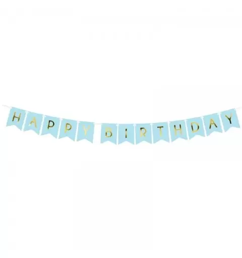 Ghirlanda Happy Birthday light blue celeste e oro