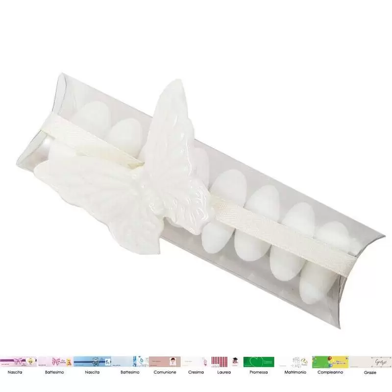 Bomboniere farfalle bianche di ceramica magnete e tubi portaconfetti - 10 pz