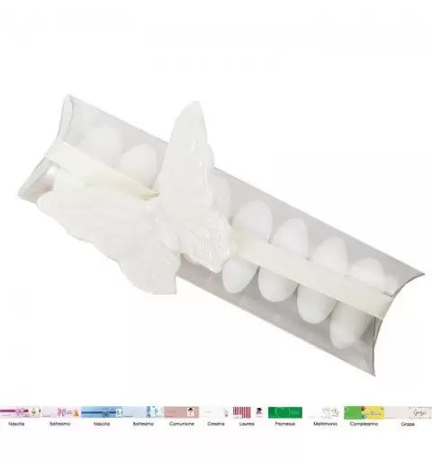 Bomboniere farfalle bianche di ceramica magnete e tubi portaconfetti - 10 pz