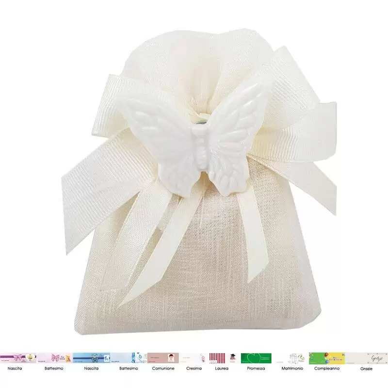 Bomboniere farfalle bianche magnete con sacchetti portaconfetti - 10 pz