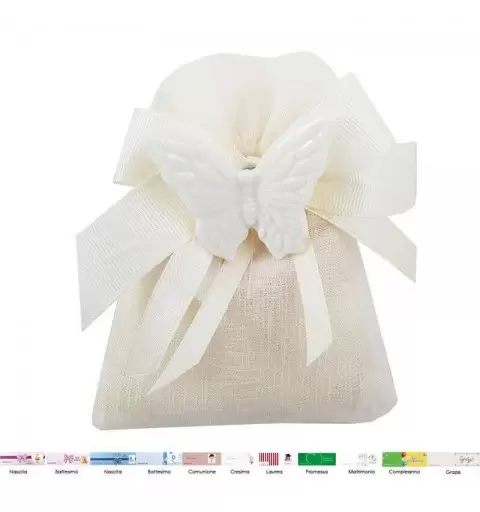 Bomboniere farfalle bianche magnete con sacchetti portaconfetti - 10 pz