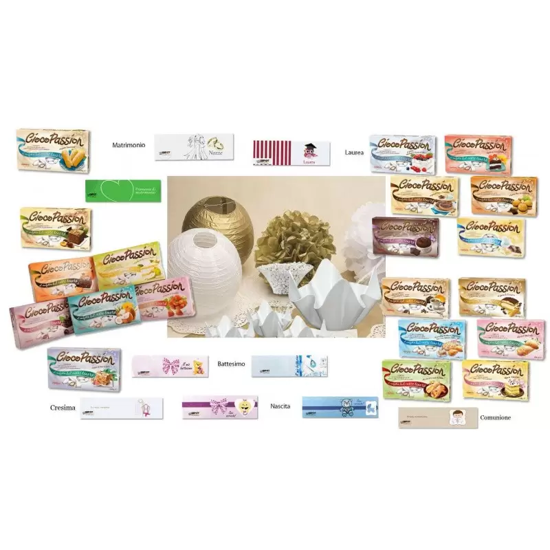 CONFETTI CIOCOPASSION CRISPO 7 KG + 4 CIOTOLE + 100 BIGLIETTI BOMBONIERE