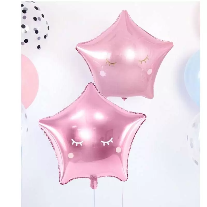 Palloncino foil stella rosa con occhi e guance