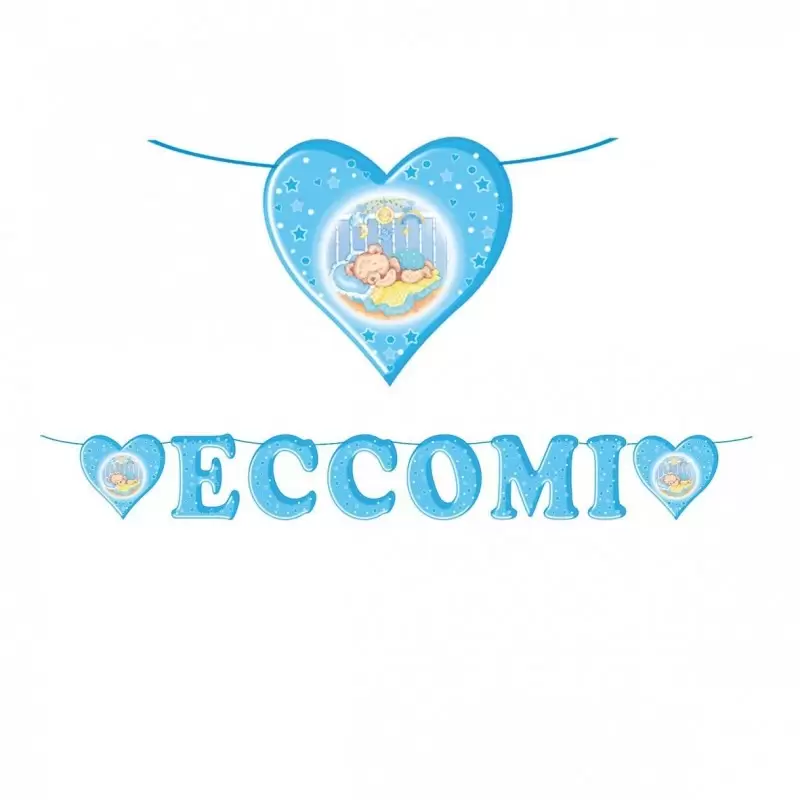 60626 FESTONE DECORATIVO PER FESTA NASCITA BAMBINO ECCOMI