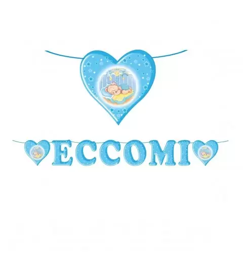 60626 FESTONE DECORATIVO PER FESTA NASCITA BAMBINO ECCOMI