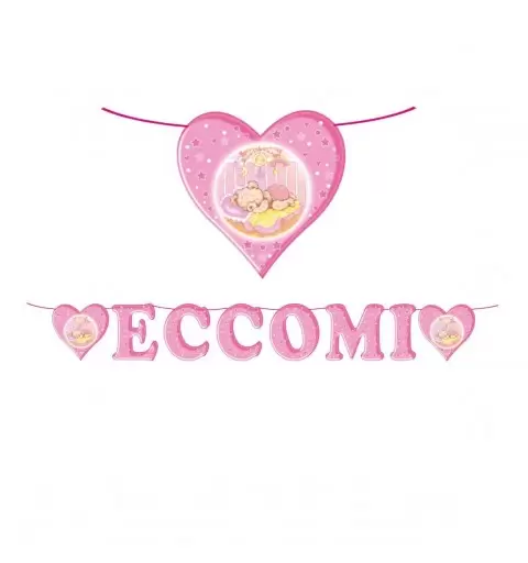 60625 FESTONE DECORATIVO PER FESTA NASCITA BAMBINA ECCOMI 