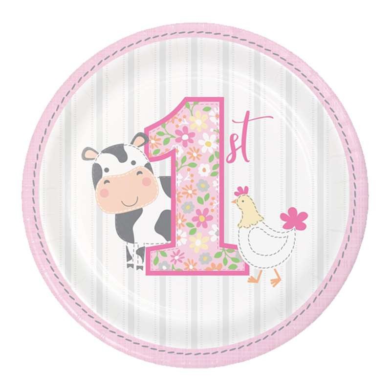 Kit n.22 fattoria 1 anno rosa - set festa per 8 bambini